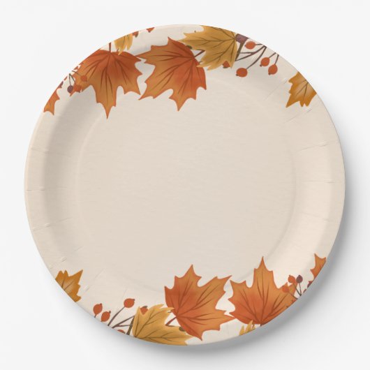 Elegante Herfst Esdblad Bruiloft Papieren Bordje (Voorkant)