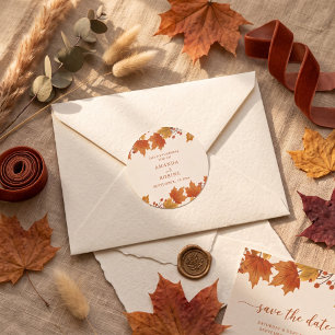 Elegante Herfst Esdblad Bruiloft Ronde Sticker