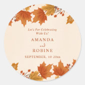 Elegante Herfst Esdblad Bruiloft Ronde Sticker (Voorkant)