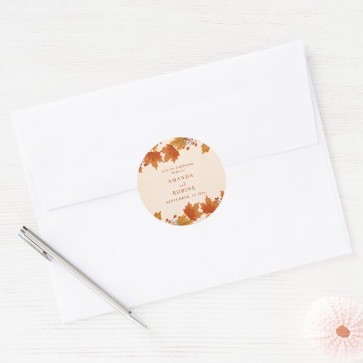 Elegante Herfst Esdblad Bruiloft Ronde Sticker (Envelop)