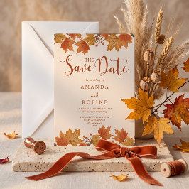 Elegante Herfst Esdoornbladeren Bruiloft Save The Date