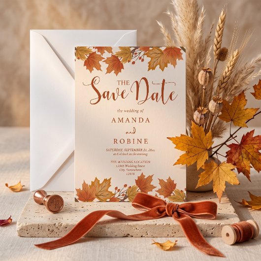 Elegante Herfst Esdoornbladeren Bruiloft Save The Date
