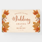 Elegante Herfst Esdoornbladeren Bruiloft Spandoek (Horizontaal)
