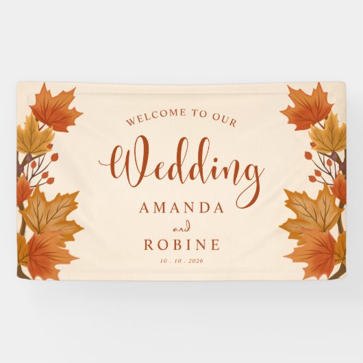 Elegante Herfst Esdoornbladeren Bruiloft Spandoek (Horizontaal)