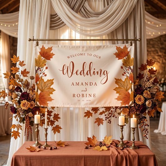 Elegante Herfst Esdoornbladeren Bruiloft Spandoek