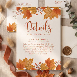 Elegante Herfst Esdoornbladeren Huwelijksdetails Informatiekaartje