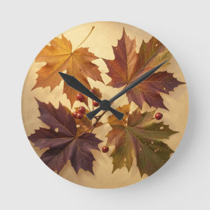 Elegante herfst esdoornbladeren rode bessen goud ronde klok