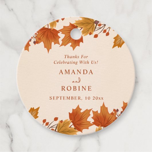 Elegante Herfst Esdoren Bruiloft Bedankjes Labels (Voorkant)
