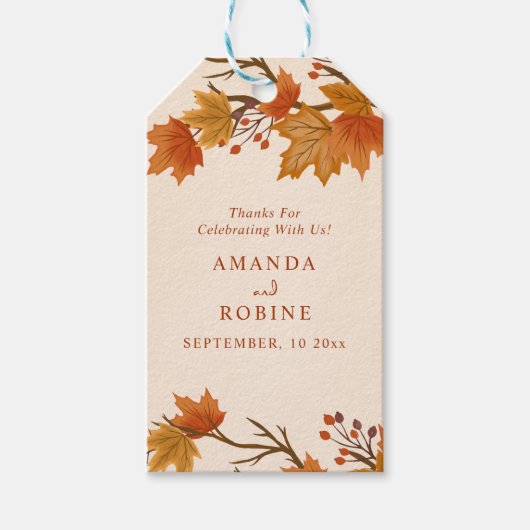 Elegante Herfst Esdoren Bruiloft Cadeaulabel (Voorkant)