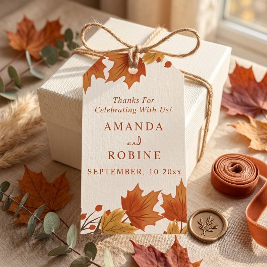 Elegante Herfst Esdoren Bruiloft Cadeaulabel