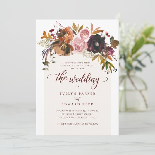 Elegante Herfst Floral Boho Wedding Kaart (Staand voorkant)