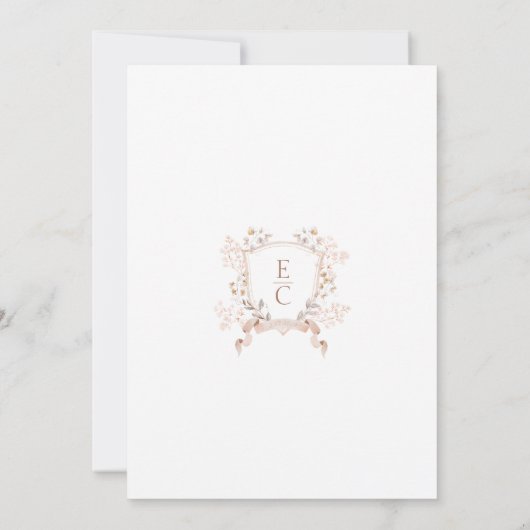 Elegante Herfst Floral Crest Wedding Kaart (Achterkant)