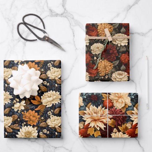 Elegante Herfst Floral Gift Wrap - Herfstbloei Inpakpapier Vel (Voorkant)