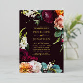 Elegante herfst Floral Gold verlovingsfeest Folie Uitnodiging (Staand Voorkant)