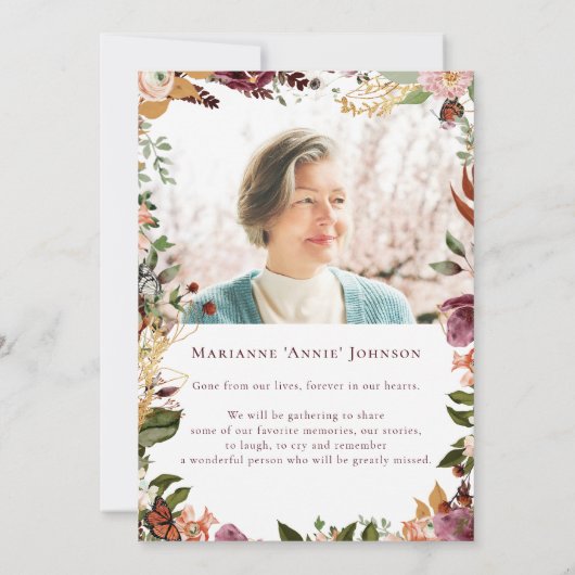 Elegante Herfst Floral Memorial Viering van het le Kaart (Achterkant)