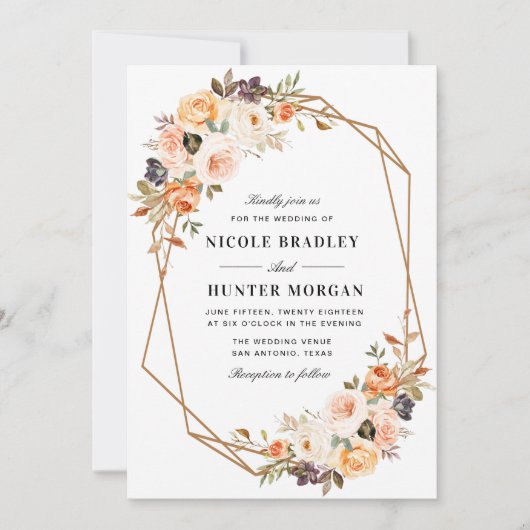 elegante herfst florale geometrische bruiloft kaart (Voorkant)