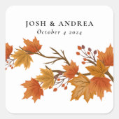 Elegante Herfst Foliage Rustieke Verloving bruilof Vierkante Sticker (Voorkant)