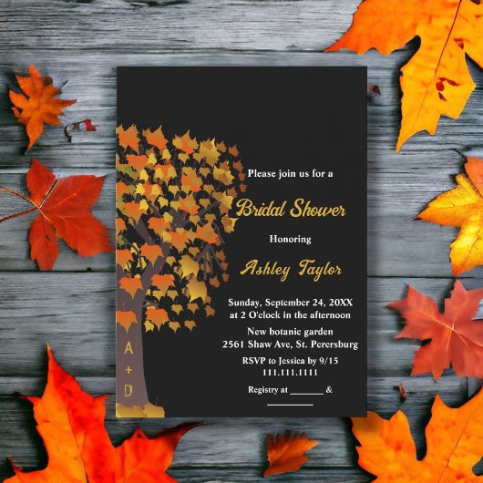 Elegante Herfst Gesneden Boom Zwart Wit Vrijgezell Kaart