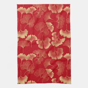 Elegante herfst Ginkgo-bladeren Goud patroon Theedoek