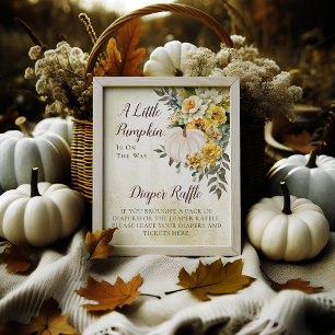 Elegante Herfst Gouden Bloem   Pompoen luier Raffl Poster