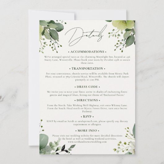 Elegante Herfst groen Bloemen Alles in één bruilof Kaart (Achterkant)