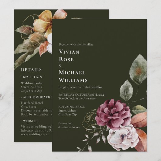 Elegante Herfst herfst alles in één bordeaux bruil Kaart (Voorkant / Achterkant)