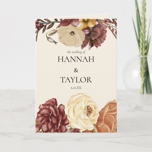 Elegante herfst Herfst bloemenbruiloft ceremonie Programma (Voorkant)