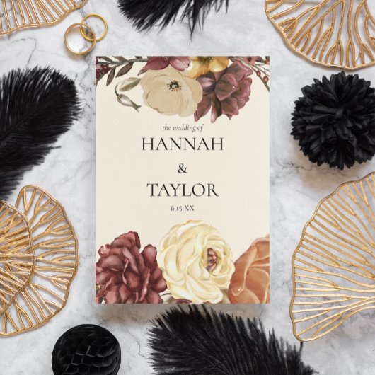 Elegante herfst Herfst bloemenbruiloft ceremonie Programma