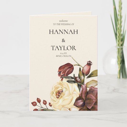 Elegante herfst Herfst bloemenbruiloft ceremonie Programma (Voorkant)