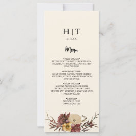 Elegante herfst Herfst bloemenbruiloft Menu Kaart