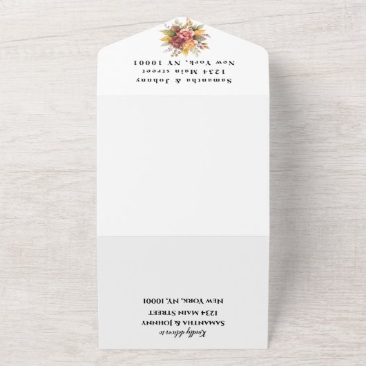 Elegante herfst Herfst bloemenbruiloft RSVP All In One Uitnodiging (Buitenkant)
