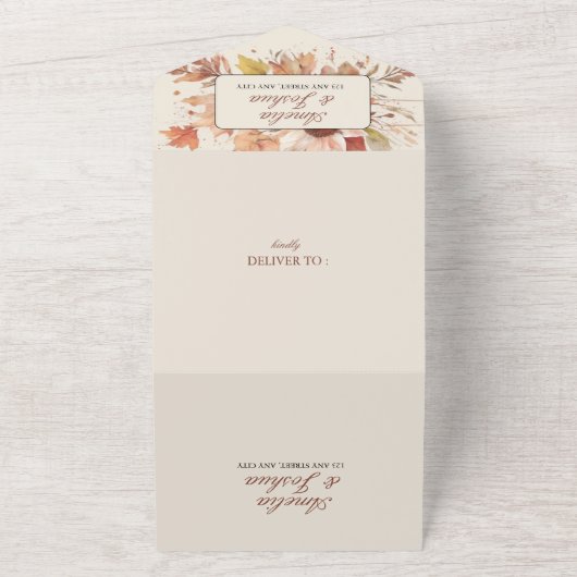 Elegante herfst Herfst bloemenbruiloft Waterverf All In One Uitnodiging (Buitenkant)