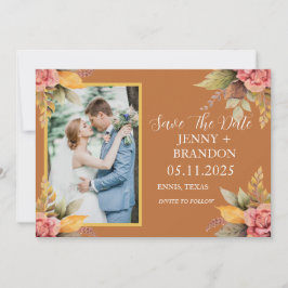 Elegante Herfst herfst bloementerracotta foto Save The Date