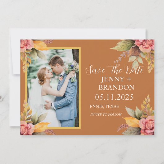 Elegante Herfst herfst bloementerracotta foto Save The Date (Voorkant)