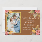 Elegante Herfst herfst bloementerracotta foto Save The Date (Voorkant)