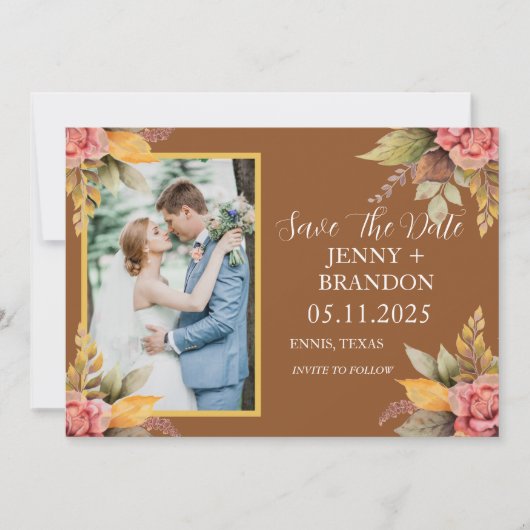 Elegante Herfst herfst bloementerracotta foto Save The Date (Voorkant)