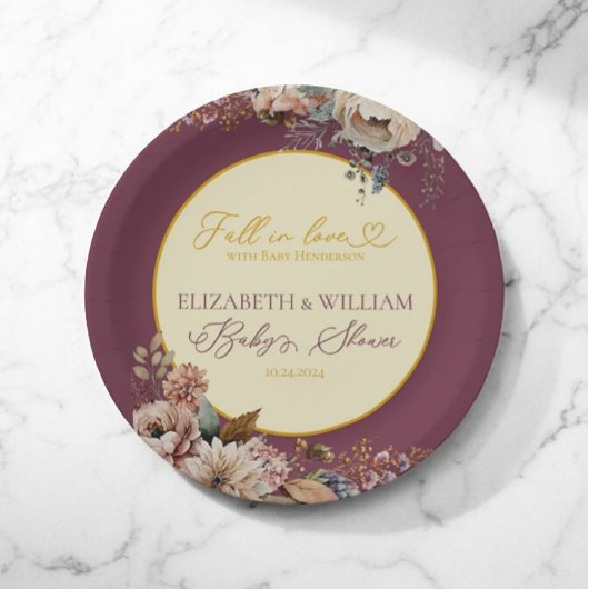 Elegante herfst Herfst in liefde Bloemen Bourgogne Papieren Bordje