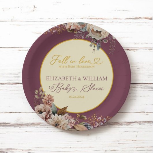 Elegante herfst Herfst in liefde Bloemen Bourgogne Papieren Bordje