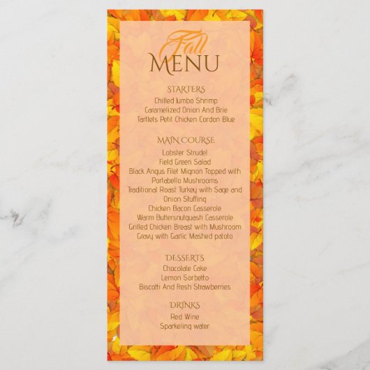 Elegante Herfst Herfst Sinaasappel Bladeren Flat M Menu (Voorkant)