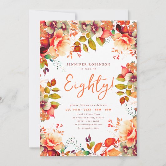 Elegante Herfst Herfst Waterverf Bloemen 80 Verjaa Kaart (Voorkant)