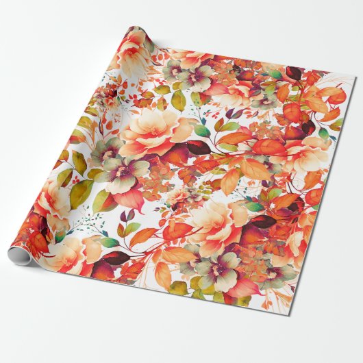 Elegante Herfst Herfst Waterverf Bloemen Verjaarda Cadeaupapier (Uitgerold)