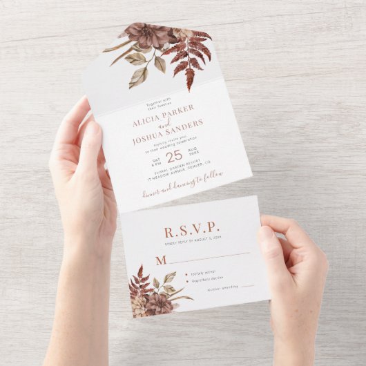 Elegante herfst herfst waterverf bloemenbruiloft all in one uitnodiging (Afscheurbaar)