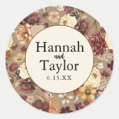 Elegante herfst Herfst Waterverf bloemenbruiloft Ronde Sticker (Voorkant)