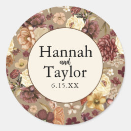 Elegante herfst Herfst Waterverf bloemenbruiloft Ronde Sticker