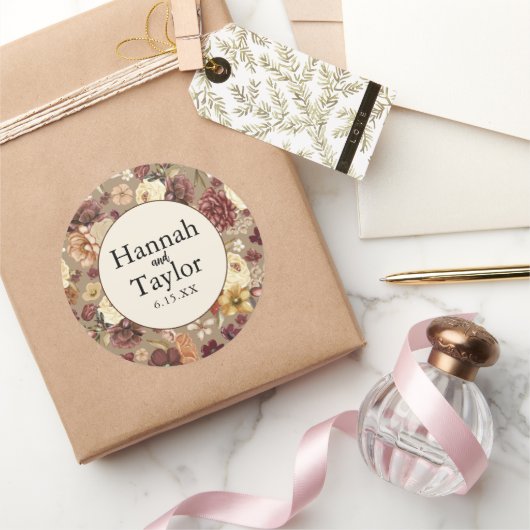 Elegante herfst Herfst Waterverf bloemenbruiloft Ronde Sticker (Geschenken)
