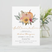 Elegante Herfst in Liefde Bloemen Pompoen Vrijgeze Kaart (Staand voorkant)