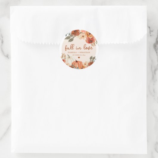 Elegante Herfst in liefde Boho pompoen bruiloft Ronde Sticker (Tas)