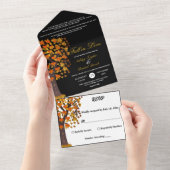 Elegante Herfst in Liefde Gesneden Boom Zwart Brui All In One Uitnodiging (Afscheurbaar)