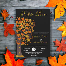 Elegante Herfst in Liefde Gesneden Boom Zwart Brui Kaart