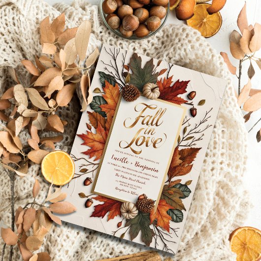 Elegante Herfst in liefde Golden Autumn Wedding Kaart